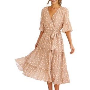 Simplee Women's Boho V Neck Chiffon Beach Maxi Dress with Belt